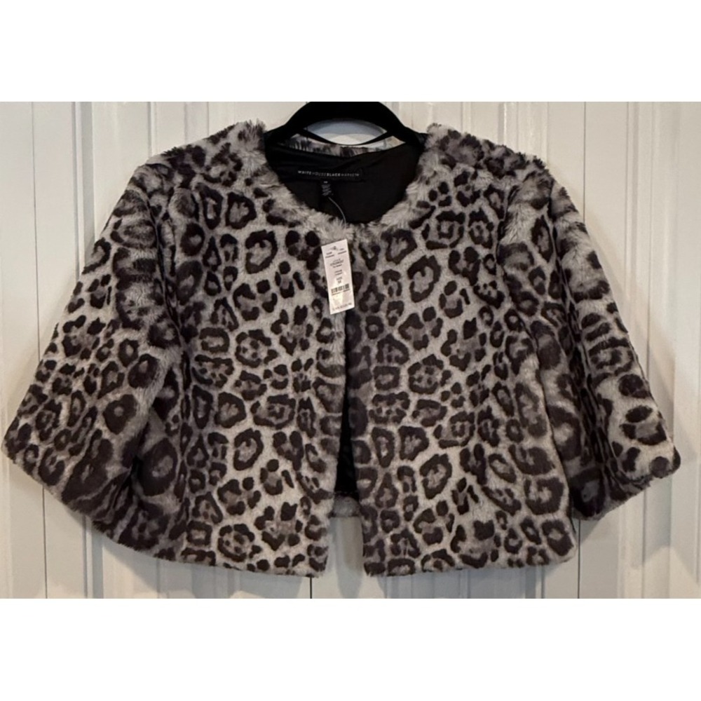NWT White House Black Market Leopard Faux Fur Bolero Cropped Jacket M